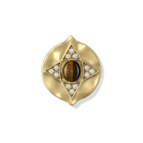 Close-up of the tiger's eye cabochon and white stone points on the Hathor Stud Earrings