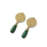Reverse of the Hathor Teardrop Earrings in malachite, showing the gold back and post