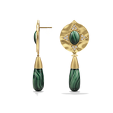 Side profile of the Hathor Teardrop Earrings in malachite, showing the post and drop