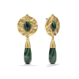Hathor Teardrop Earrings in malachite at a three-quarter angle