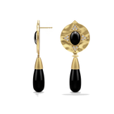 Side profile of the Hathor Teardrop Earrings in black onyx, showing the post and drop