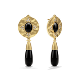 Hathor Teardrop Earrings in black onyx at a three-quarter angle