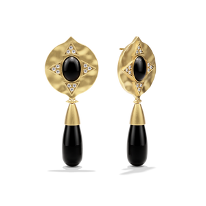 Hathor Teardrop Earrings in black onyx at a three-quarter angle #color_Black Onyx