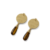 Reverse of the Hathor Teardrop Earrings in tiger's eye, showing the gold back and post