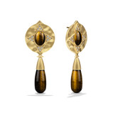 Hathor Teardrop Earrings in tiger's eye at a three-quarter angle