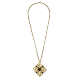 Full length of the Hathor Spinning Pendant Necklace hanging on its 24in gold chain