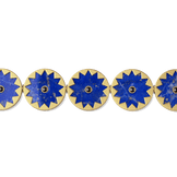 Sunburst Statement Bracelet in 14k gold plate, close-up of a linked lapis sun with its black onyx center