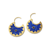 Sunburst Huggie Earrings in 14k gold plate, close-up of the hinged hoop clasp