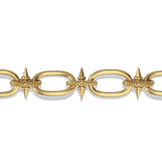 Sunburst Layering Necklace in 14k gold plate, close-up of a lapis sun medallion with its black onyx center on the spiked link chain
