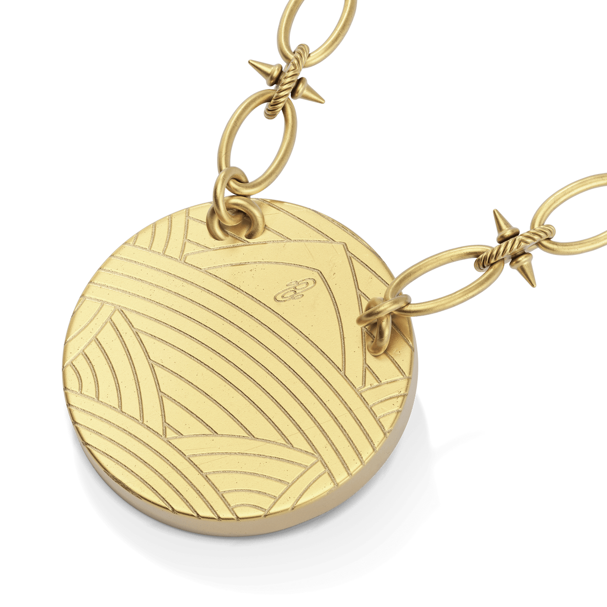 Sunburst Pendant Necklace in 14k gold plate, back view showing the spiked link chain