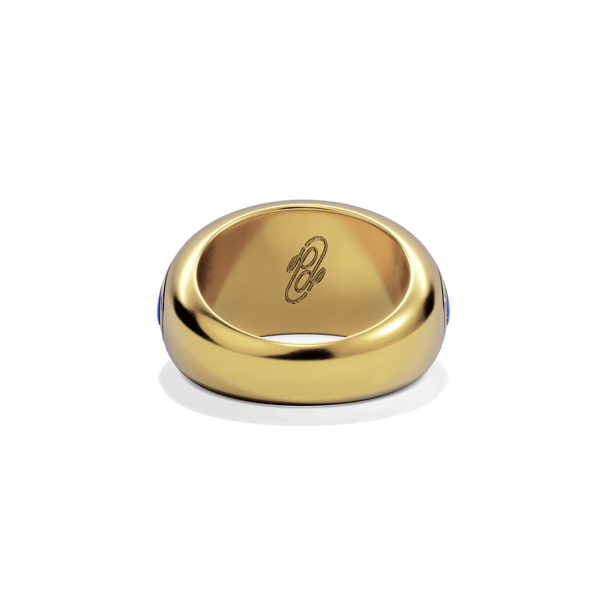Sunburst Cocktail Ring in 14k gold plate with a smooth lapis dome, back view