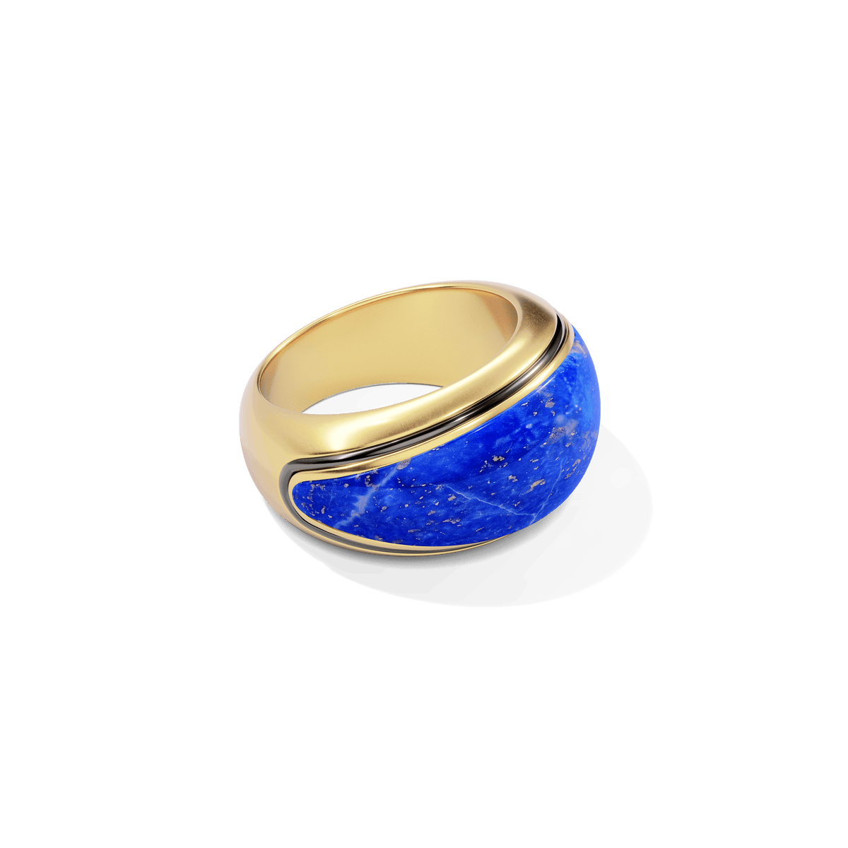 Sunburst Cocktail Ring in 14k gold plate with a smooth lapis dome, three-quarter view
