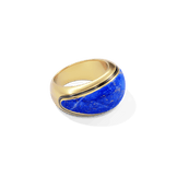 Sunburst Cocktail Ring in 14k gold plate with a smooth lapis dome, three-quarter view