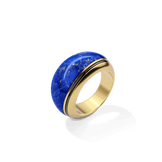 Sunburst Cocktail Ring in 14k gold plate with a smooth lapis dome, upright three-quarter view