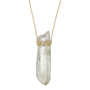 Clear Quartz Vertical Pendant  Diamond Crown Necklace