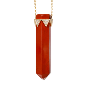 Red Jasper Vertical Pendant Diamond Crown Necklace