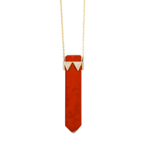 Red Jasper Vertical Pendant Diamond Crown Necklace