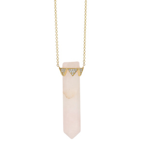 Rose Quartz  Vertical Pendant Diamond Crown Necklace