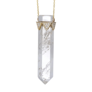 Smokey Quartz Vertical Pendant Diamond Crown Necklace