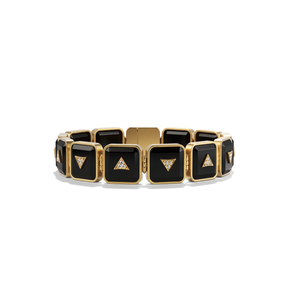 Nova Crystal Stacker Bracelet in 14k yellow gold with black onyx and pavé white diamonds, front view #color_Black Onyx