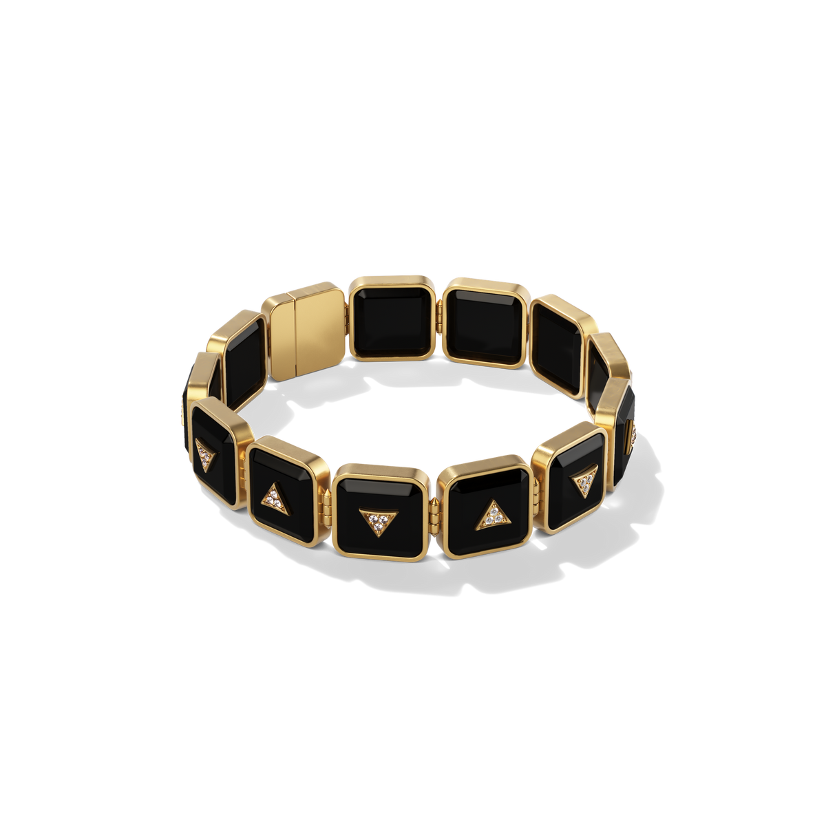 Nova Crystal Stacker Bracelet in 14k yellow gold with black onyx and pavé white diamonds, three-quarter view