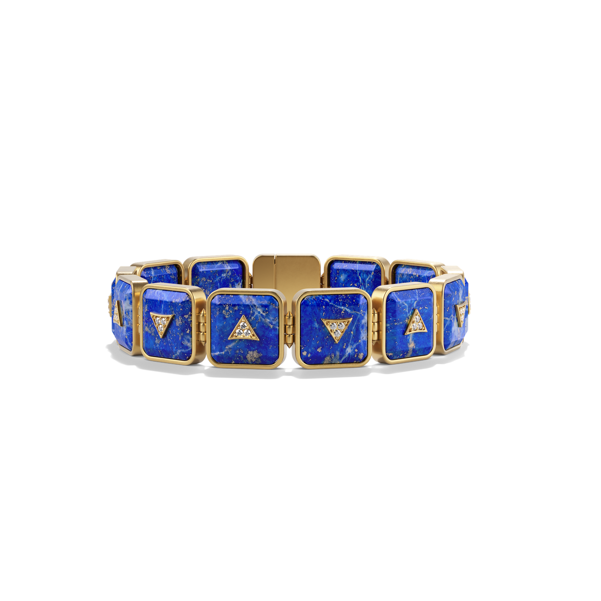 Nova Crystal Stacker Bracelet in 14k yellow gold with blue lapis and pavé white diamonds, front view