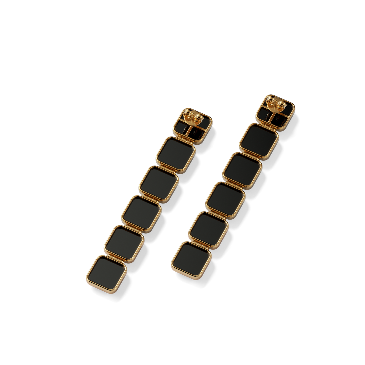 House of Harlow Nova Stacker Drop Earrings in 14k gold with black onyx and white diamonds, back view