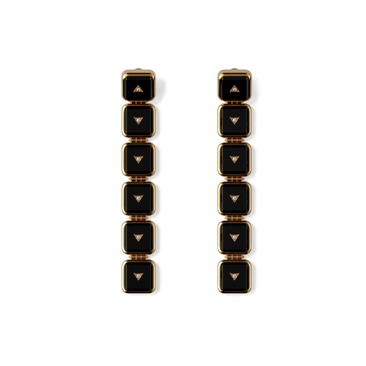 House of Harlow Nova Stacker Drop Earrings in 14k gold with black onyx and white diamonds, front view