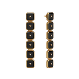 House of Harlow Nova Stacker Drop Earrings in 14k gold with black onyx and white diamonds, three-quarter view