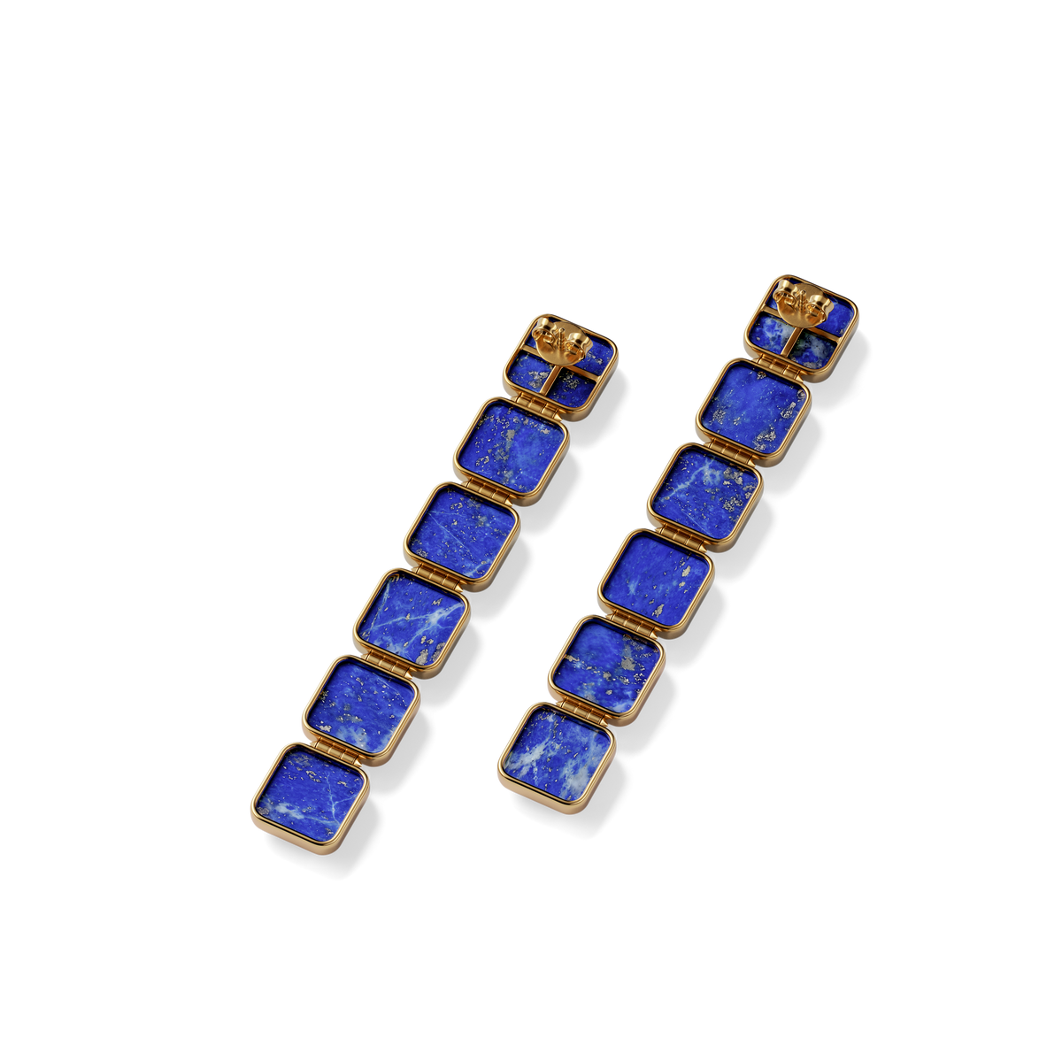 House of Harlow Nova Stacker Drop Earrings in 14k gold with blue lapis and white diamonds, back view