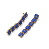 House of Harlow Nova Stacker Drop Earrings in 14k gold with blue lapis and white diamonds, flat lay
