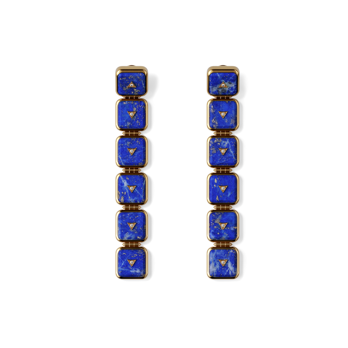 House of Harlow Nova Stacker Drop Earrings in 14k gold with blue lapis and white diamonds, front view