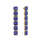 House of Harlow Nova Stacker Drop Earrings in 14k gold with blue lapis and white diamonds, three-quarter view