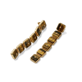 House of Harlow Nova Stacker Drop Earrings in 14k gold with tiger's eye and white diamonds, flat lay
