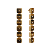 House of Harlow Nova Stacker Drop Earrings in 14k gold with tiger's eye and white diamonds, three-quarter view