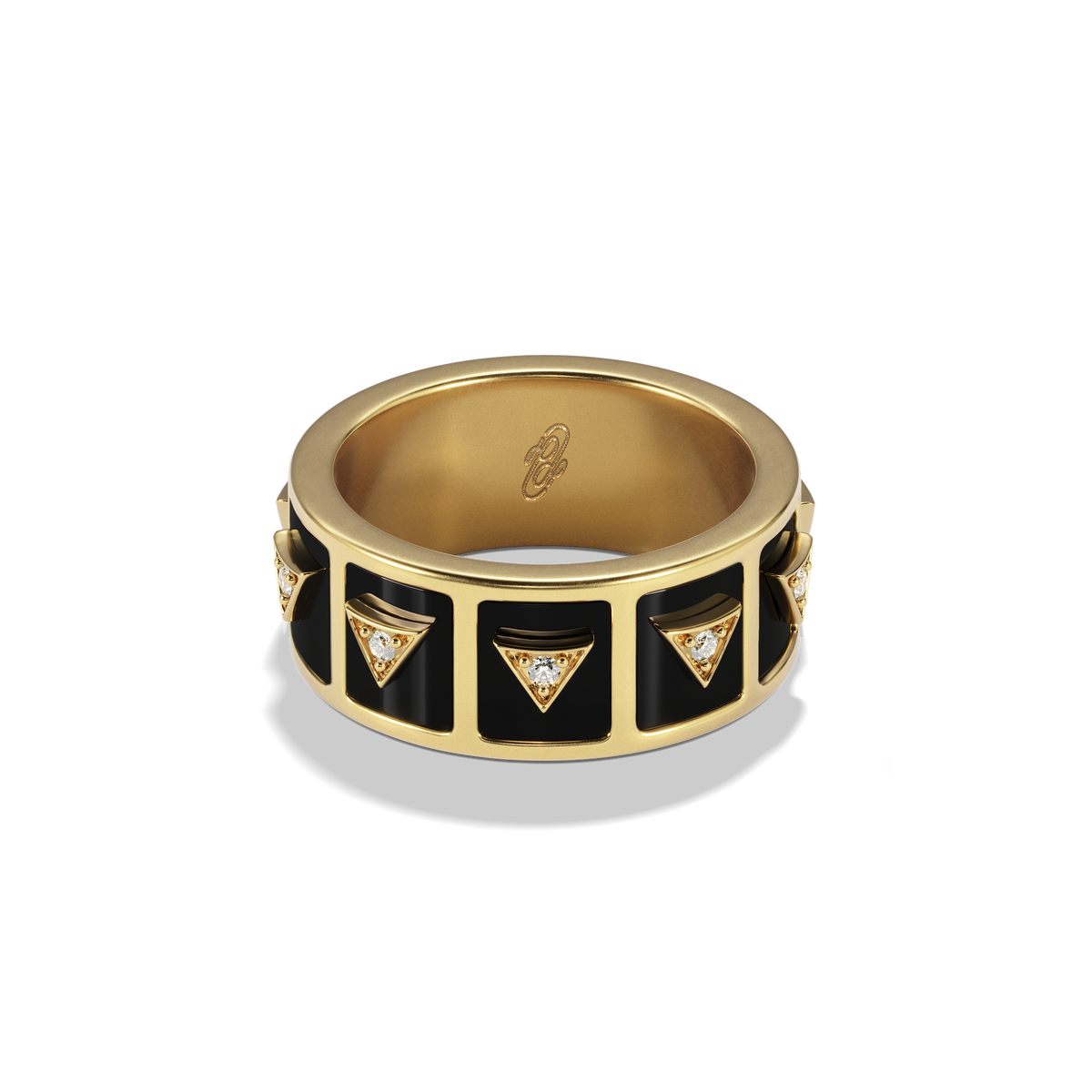 Nova Stacker Ring in 14k yellow gold with black onyx, back view