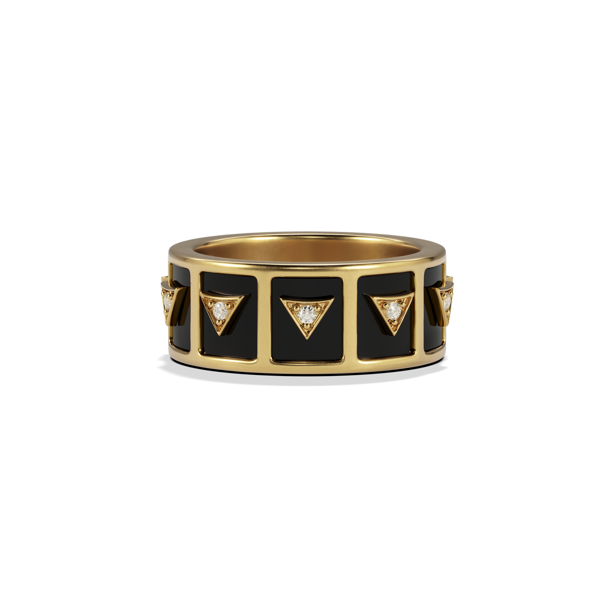 Nova Stacker Ring in 14k yellow gold with black onyx, front view #stone_Black Onyx