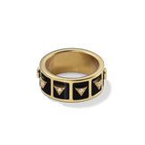 Nova Stacker Ring in 14k yellow gold with black onyx, three-quarter view