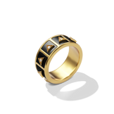 Nova Stacker Ring in 14k yellow gold with black onyx, upright three-quarter view