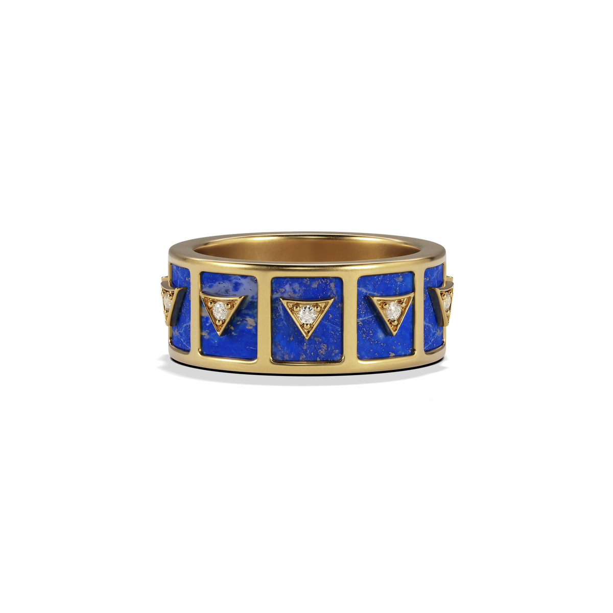 Nova Stacker Ring in 14k yellow gold with blue lapis, front view
