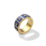Nova Stacker Ring in 14k yellow gold with blue lapis, upright three-quarter view