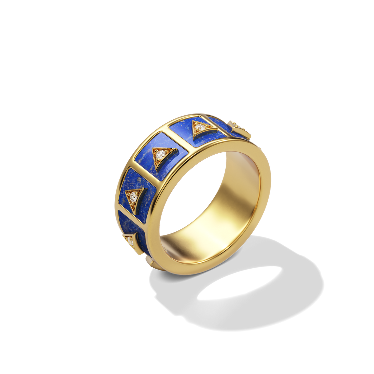 Nova Stacker Ring in 14k yellow gold with blue lapis, upright three-quarter view