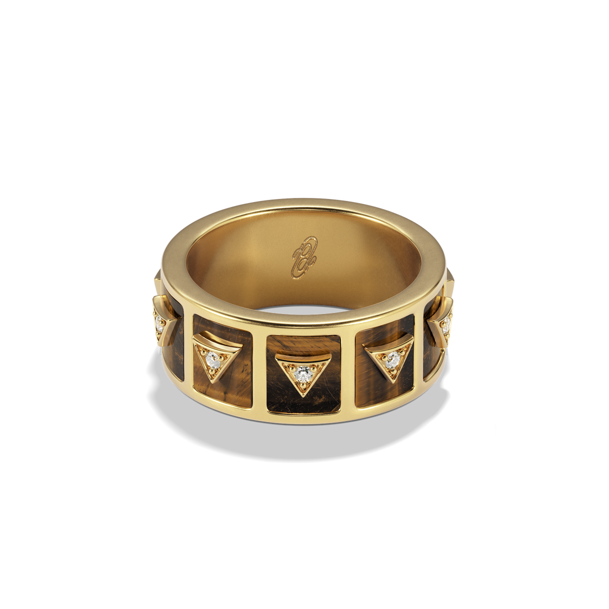 Nova Stacker Ring in 14k yellow gold with tiger's eye, back view