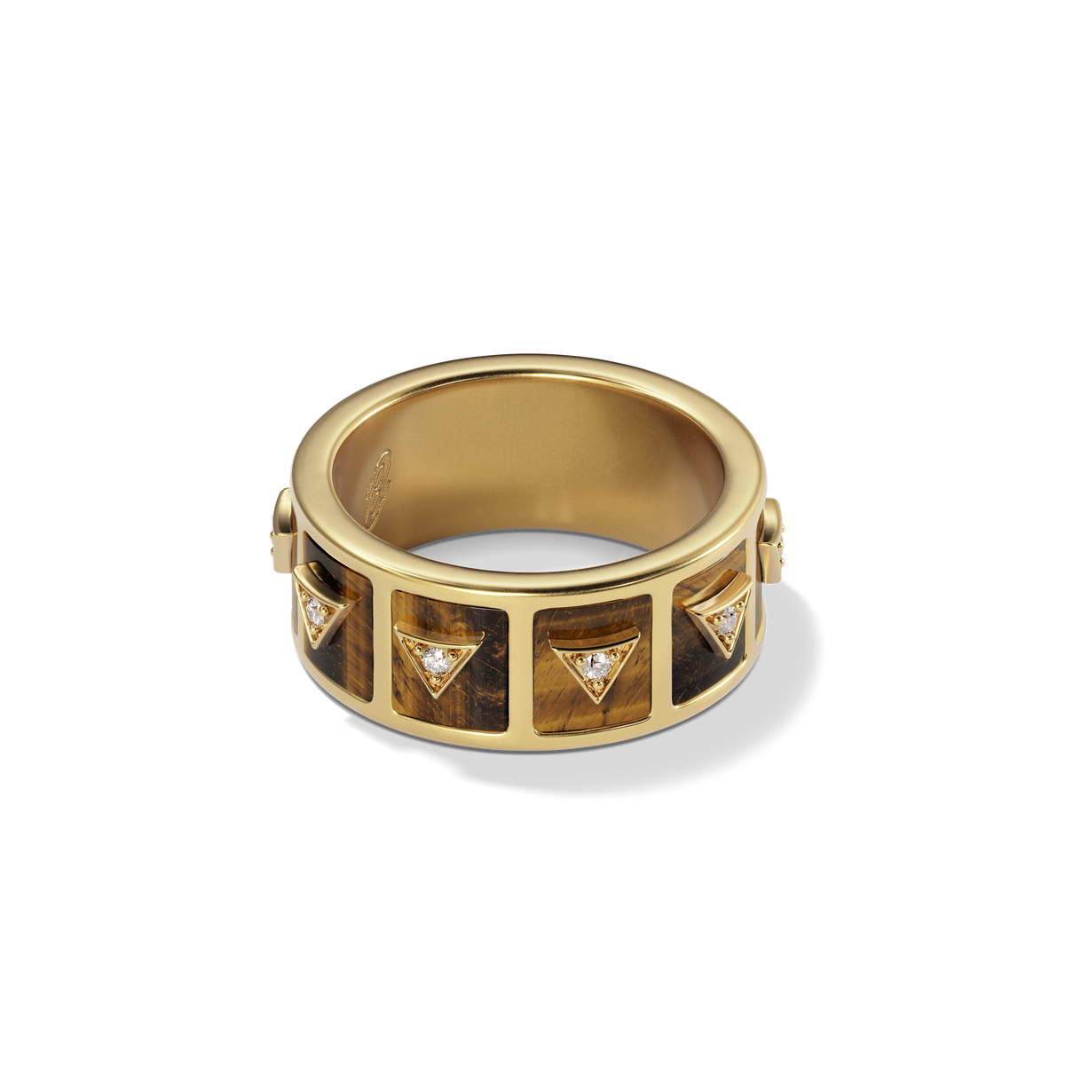 Nova Stacker Ring in 14k yellow gold with tiger's eye, three-quarter view