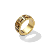 Nova Stacker Ring in 14k yellow gold with tiger's eye, upright three-quarter view