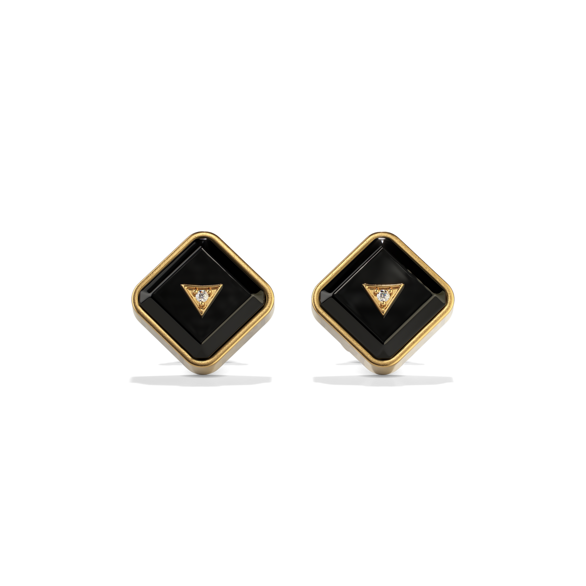 House of Harlow Nova Stud Earrings in 14k gold with black onyx and white diamonds, front view #stone_Black Onyx