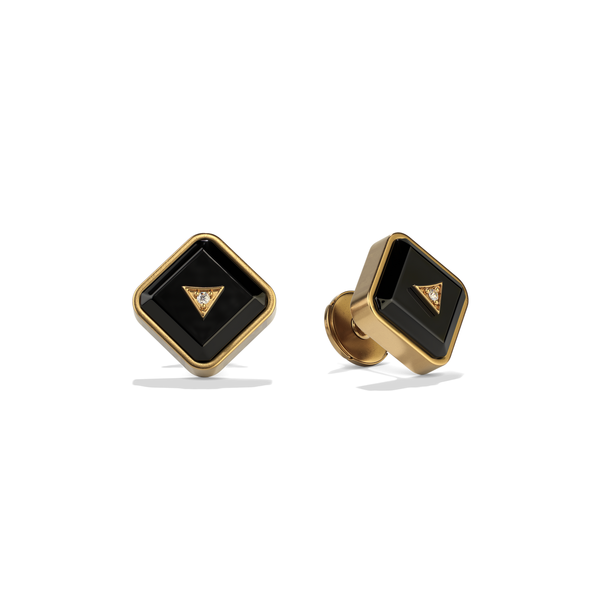 House of Harlow Nova Stud Earrings in 14k gold with black onyx and white diamonds, three-quarter view #stone_Black Onyx