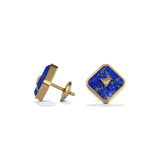 House of Harlow Nova Stud Earrings in 14k gold with blue lapis and white diamonds, side view
