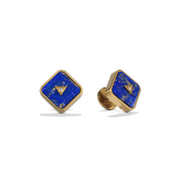 House of Harlow Nova Stud Earrings in 14k gold with blue lapis and white diamonds, three-quarter view