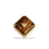 House of Harlow Nova Stud Earrings, close-up detail of the tiger's eye stone and diamond pavé